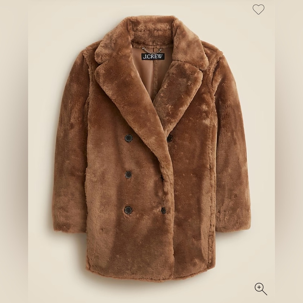 JCrew Faux-fur peacoat soft brown size XS